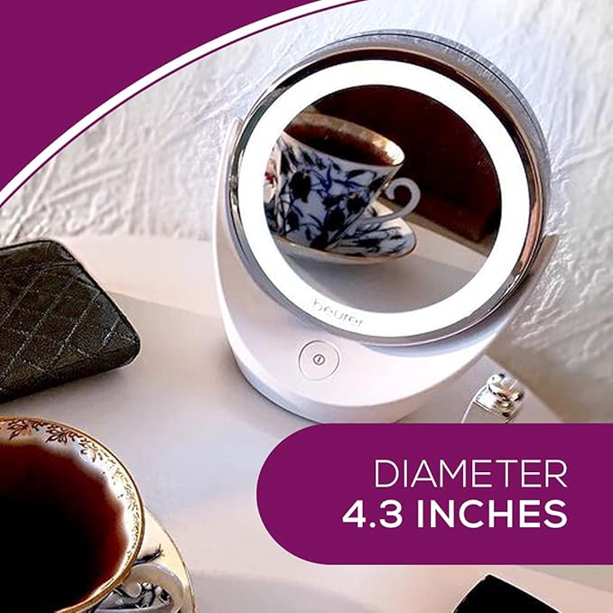 Beurer 5x Magnifying Double-Sided Cosmetic Vanity Makeup Mirror Illuminated | LED Lights | 360° Degree Swivel Rotation| Cordless | BS49