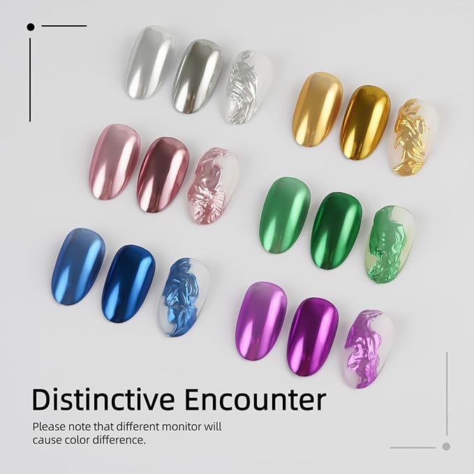 6 Color Set 0.5g/Jar Chrome Nail Powder Metallic Mirror Pigment Dust for Manicure Nail Art Decoration Gold Silver Brown Green Blue Purple Rubbing Glitter (TA 6 Pcs Set-03)