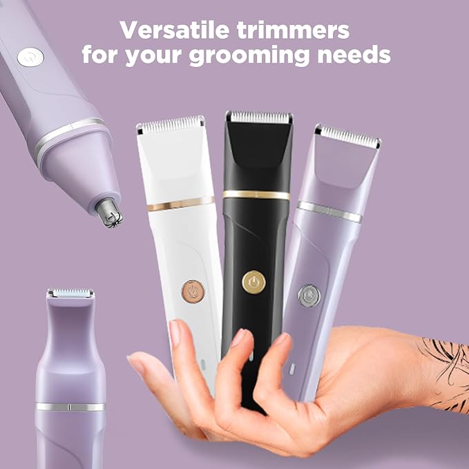 Areyzin Bikini Trimmer - Electric Razor for Women, 3 in 1 Pubic Hair Trimmer, USB Recharge Dock, Replaceable Ceramic Blade Heads, IPX7, White