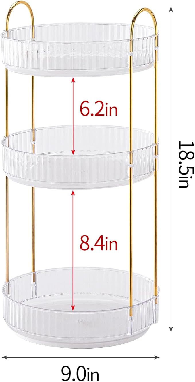 360° Rotating Makeup Organizer for Vanity - 3 Tier Perfume Organizer with Large Capacity - Skincare Organizer for Bathroom Counter - Space-Saving Cosmetic Storage for Dresser Countertop (Clear)