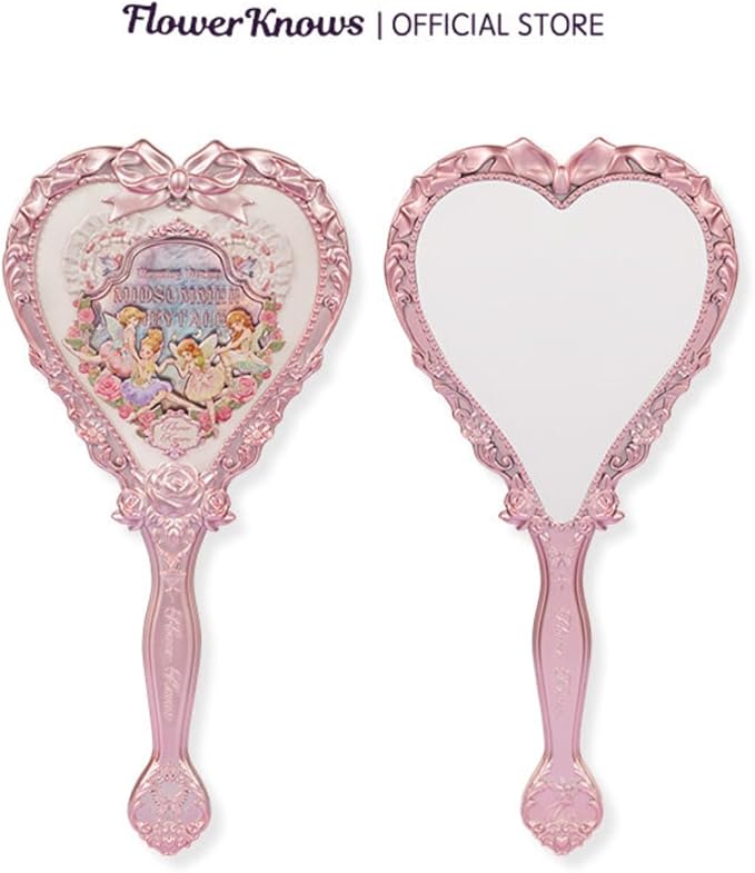 Flower Knows Midsummer Fairytales Hand Mirror,Portable Vintage Handheld Mirror,Durable Metal Mirror,Cute & Aesthetic Princess Mirror,with Long Handle for Easy Holding,Gift for Girls(White Vanilla)