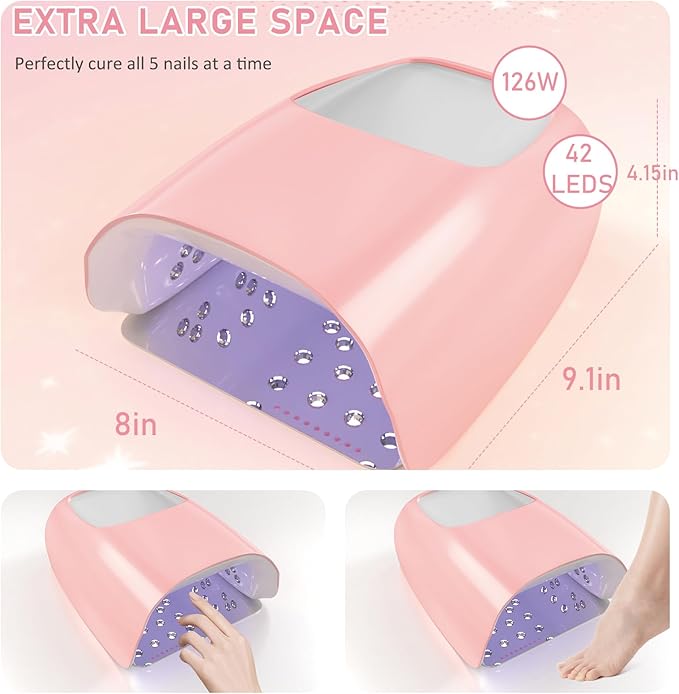 126W Cordless Rechargeable UV LED Nail Lamp,Professional UV Light for Gel Nails Gel Curing Lamp with 4 Timer Setting Auto Sensor, LED Nail Dryer for Fingernail and Toenail Home Salon