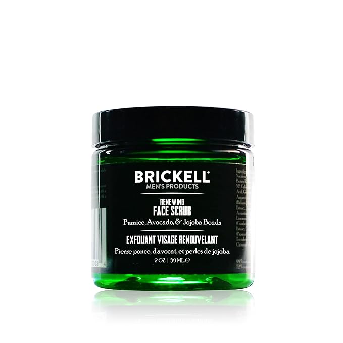 Brickell Men's Renewing Face Scrub for Men, Natural and Organic Deep Exfoliating Facial Scrub Formulated with Jojoba Beads, Coffee Extract and Pumice, 2 Ounce, Scented