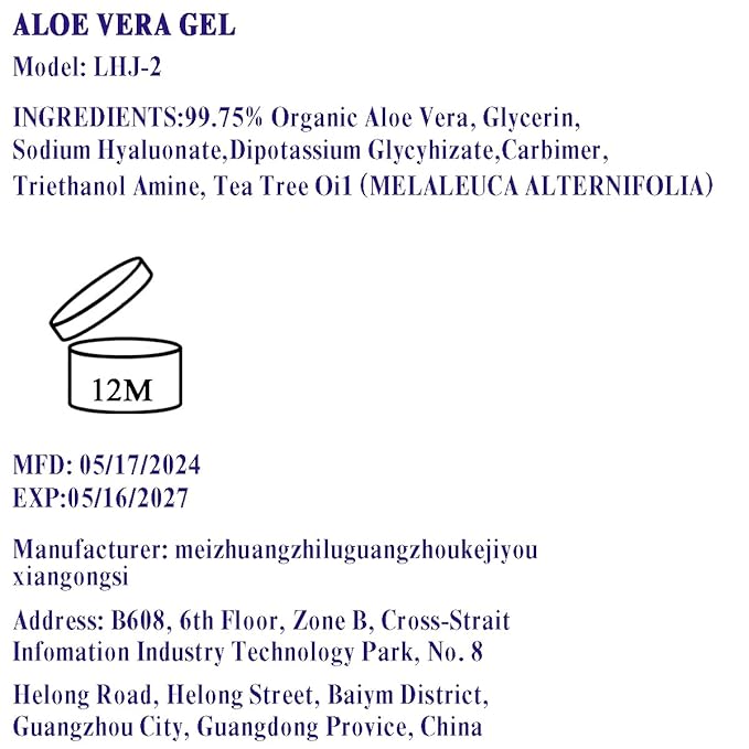 Aloe Vera Gel Infused with Tea Tree Oil for Skin Hydrating, Repair Skin, Aloe Vera Gel Extract from Fresh Pure Aloe Vera for Sunburn Relief, Hair, Razor- 6.76 Fl Oz