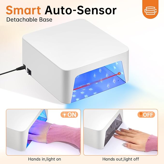 UV LED 96W Nail Lamp Professional Nail Dryer Sparkly Gel Polish Light with 4 Timer Setting LCD Display Quick Dry Curing Lamp with Display Auto Sensor for Salon & Home White