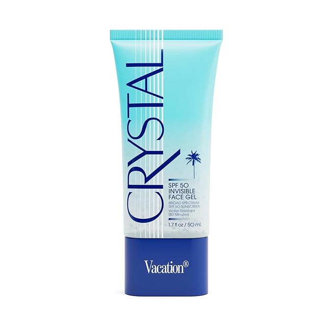 Vacation Crystal SPF 50 Face Gel, Clear Sunscreen, Hydrating & Nourishing, Water-Resistant, Fragrance-Free, Travel Size, 1.7 Fl. Oz.