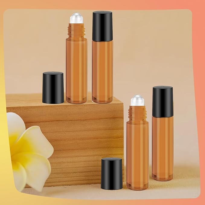 150 Pcs Essential Oil Roller Bottles 10 ml Leakproof Empty Glass Roll on Bottles with Stainless Steel Roller Balls with 20 Funnels 20 Droppers for Travel Perfume Essential Oil(Amber)