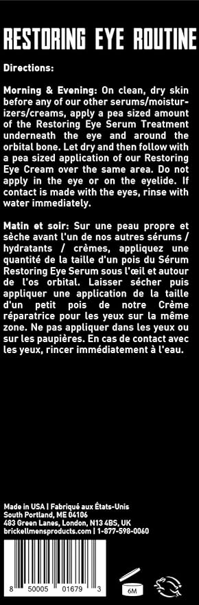 Brickell Men's Restoring Eye Routine for Men, Eye Serum and Eye Cream for Men, Natural and Organic, Unscented, Men's Skin Care Gift Set