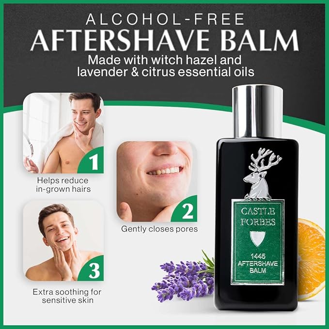 Castle Forbes 1445 Aftershave Balm For Men, 5 fl.oz. | Moisturizing After Shave Lotion w/ Essential Oils | Soothing & Refreshing Face Balm | Alcohol Free Post Shave Skincare For All Skin Types