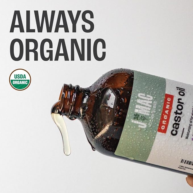 J MAC BOTANICALS, Organic Castor Oil Cold Pressed (Glass Bottle, 16 oz) pure unrefined, hexane free for face, skin, eyelashes, pack wraps, pads