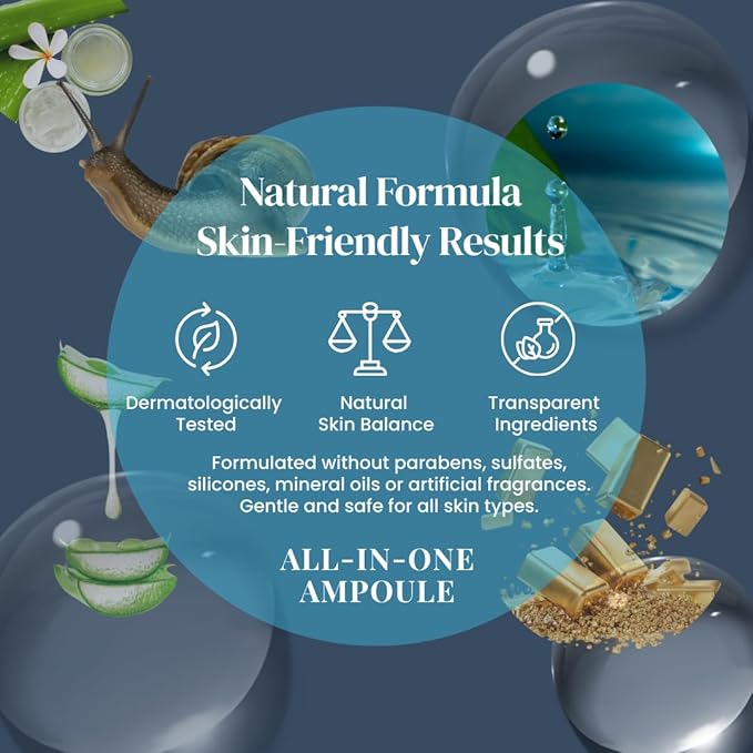 CONSLY_Black Snail Mucus & 24K Gold Ampoule-Serum | Nourishing Anti-Wrinkle Essence for Face, Neck & Décolleté | Hydrating, Revitalizing, Firming | 250ml / 8.45 fl.oz
