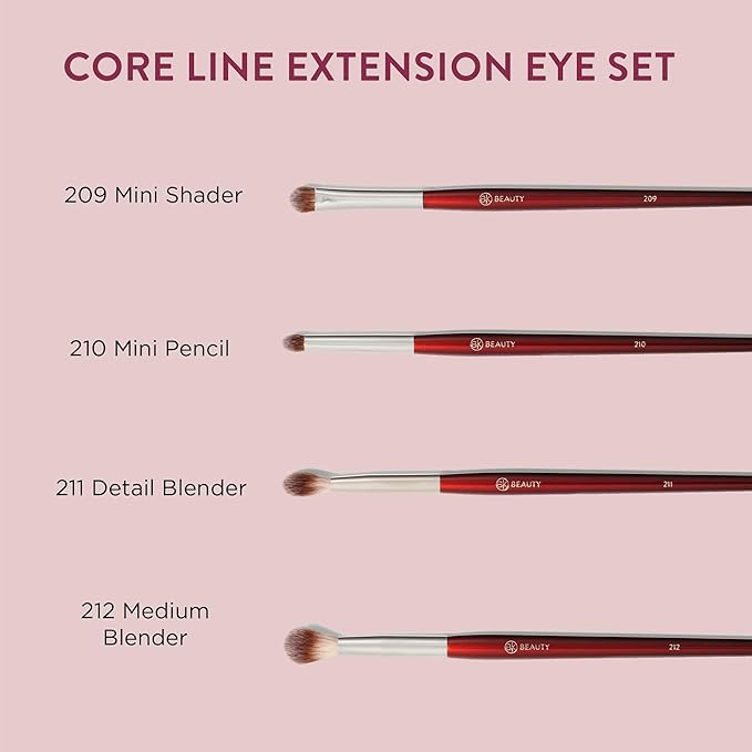 BK BEAUTY - CORE LINE EXTENSION EYE SET (4PC) - Professional Eyeshadow Brush Set for Precise Makeup Placement & Blending | Premium Eye Makeup Brushes for Flawless Application