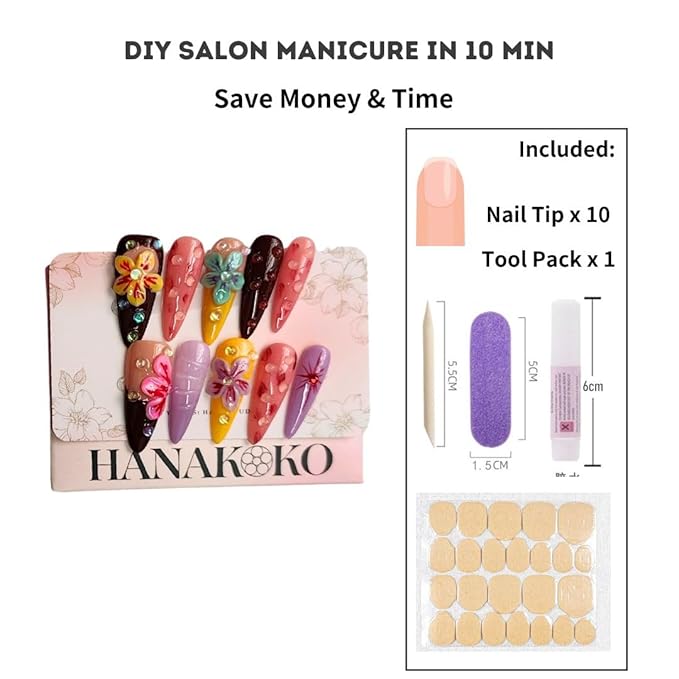 Press on Nails Handmade Nails 3D Press on Nails Short Medium Oval Almond Nails Fake Nails Glitter Cat Eye Nails Gel Nails Durable Reusable False Nails 10 Pcs (Devil's Flower, M)