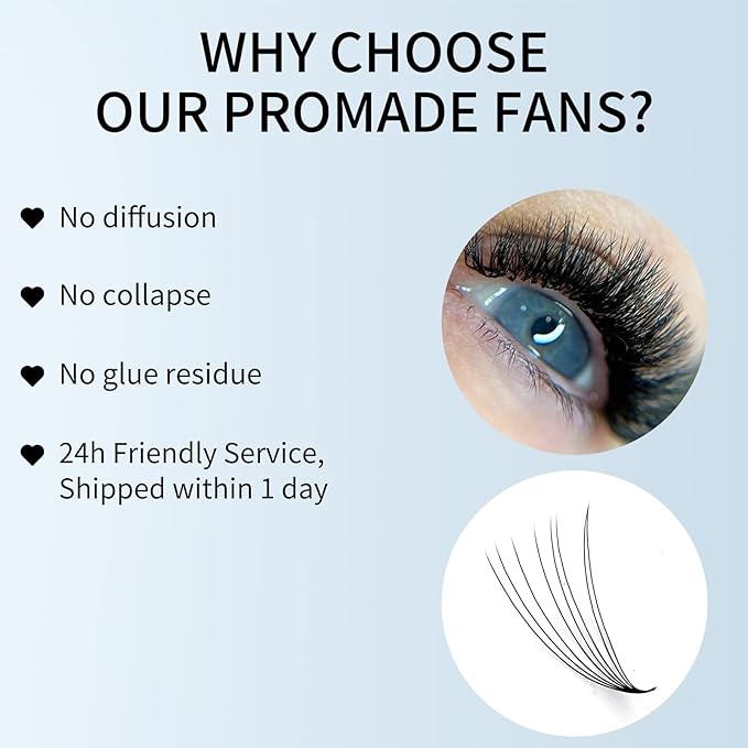 Volume Lash Extensions 8D Premade Fans Eyelash Extensions 500 PCS 0.07mm 9-16mm Mixed C/D Curl Short Stem Premade Volume Eyelash Extensions Pointed Base Fans (500PCS-8D-0.07-D, 9-16mm Mixed Tray)