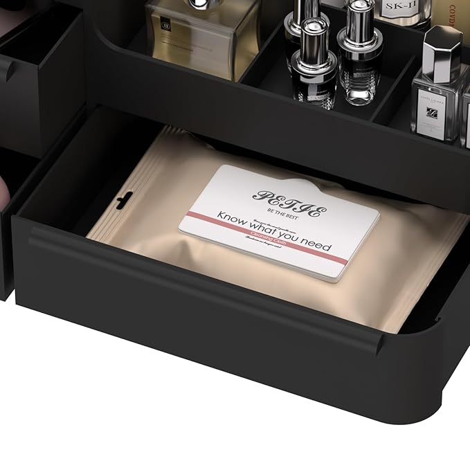 Makeup Organizer with Drawers, Countertop Organizer for Vanity, Bathroom and Bedroom Desk Cosmetics Display Case for Brushes, Lotions, Perfumes, Eyeshadow, Lipstick and Nail Polish