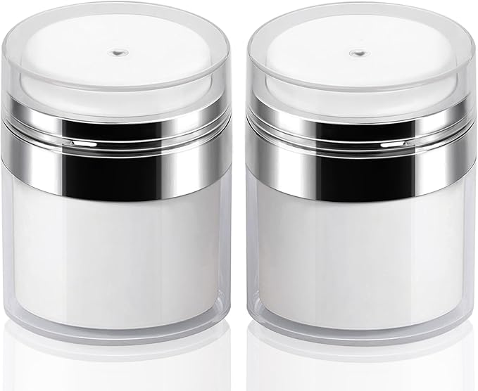 2Pack 50ml Airless Pump Jar - 1.7 Oz Moisturizer Pump Dispenser, Travel Lotion Container Vacuum Bottle for Skin Care, Thick Moisturizer, Skincare Cream