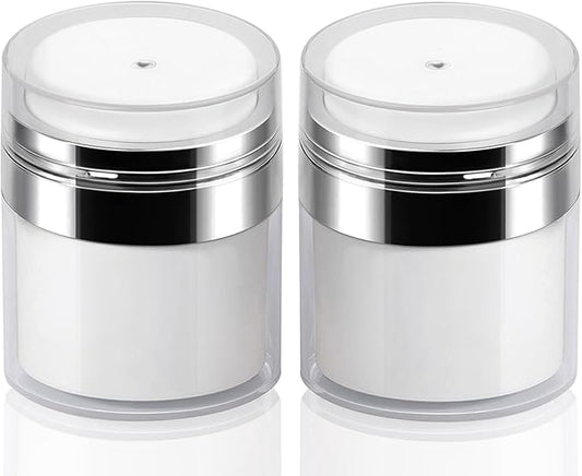 2Pack 50ml Airless Pump Jar - 1.7 Oz Moisturizer Pump Dispenser, Travel Lotion Container Vacuum Bottle for Skin Care, Thick Moisturizer, Skincare Cream