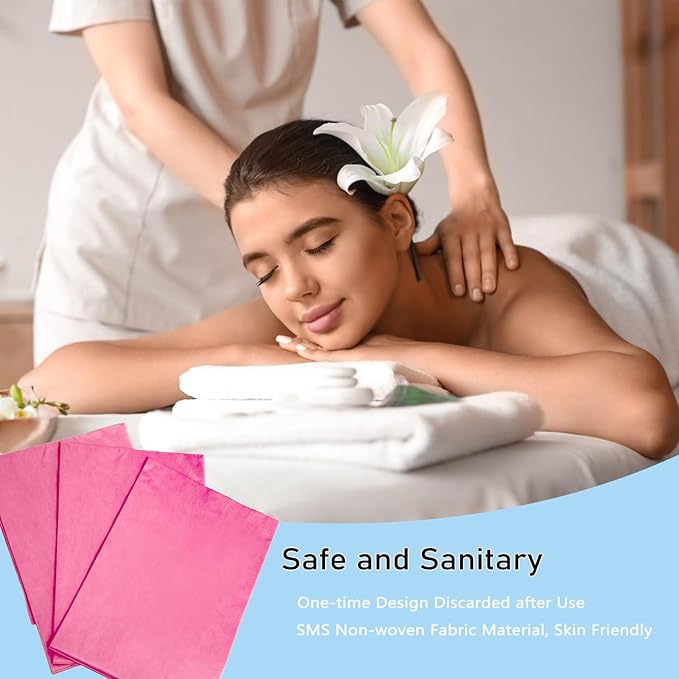 100Pcs Disposable Massage Table Sheets 31" x 71" Non-Woven Fabric Disposable Bed Sheets SPA Bed Cover Breathable Oil-Waterproof Sheets for Travel Spa Tatto Hotel Salon (Pink)