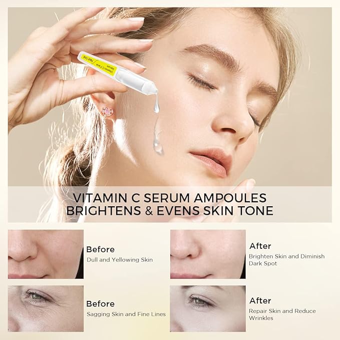 Brightening & Hydrating Face Serum with Vitamin C, Hyaluronic Acid, Glutathione, and Botanical Extracts,– Multi-Action Antioxidant, Barrier Repair & Anti-Aging Formula, 15 Pcs/Box Ampoules