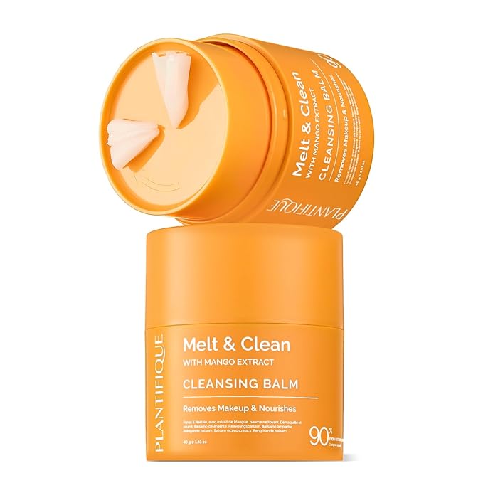 PLANTIFIQUE Korean Cleansing Balm Makeup Remover 2 Pack with Mango & Papaya Extracts, Hyaluronic Acid, and Ceramide - Nourishing Melting Cleanser for All Skin Types