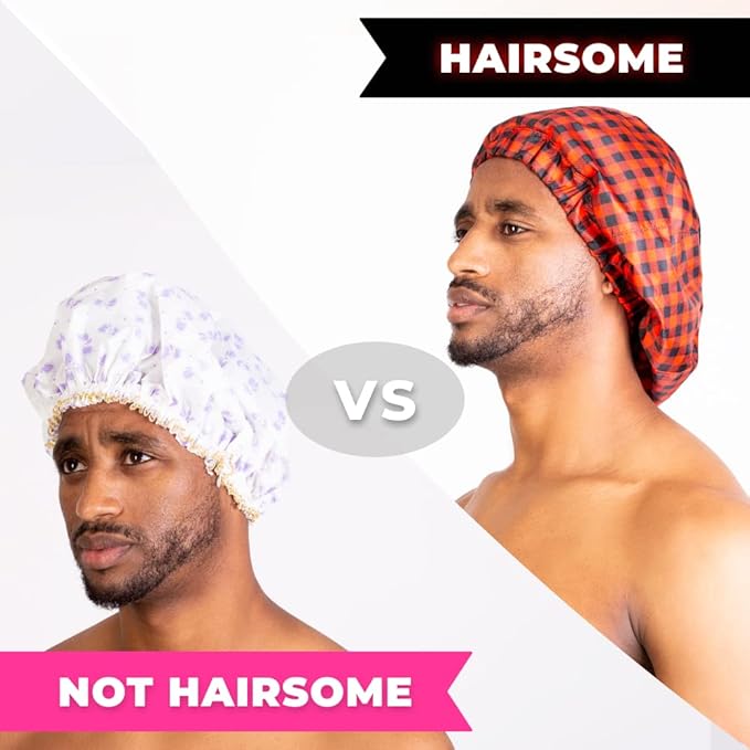 Green Camouflage Men Shower Cap For dreadlocks, braids, curls, locs, curly hair. Waterproof, Reusable, Large shower cap for mens hair. Terry cloth lined, elevated, sleek looking shower caps