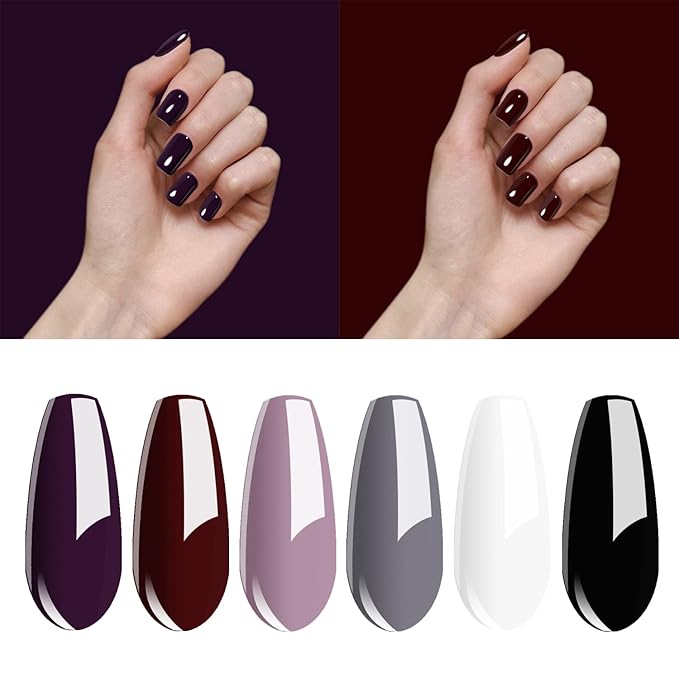 Vishine Gel Nail Polish Starter Kit 6 Colors Gel Polish Set Base Top Coat, 36W LED Nail Dryer Lamp with Full DIY Gel Manicure Nail Tools 8ml #C026