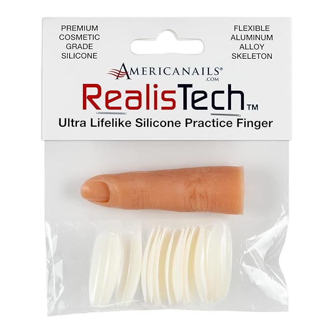 Americanails RealisTech Ultra Lifelike Silicone Practice Finger for Acrylic Nails - Nail Technician Training Tool, Flexible Practice Finger, Mannequin Finger with Insertable Nails, Practice Nail Art