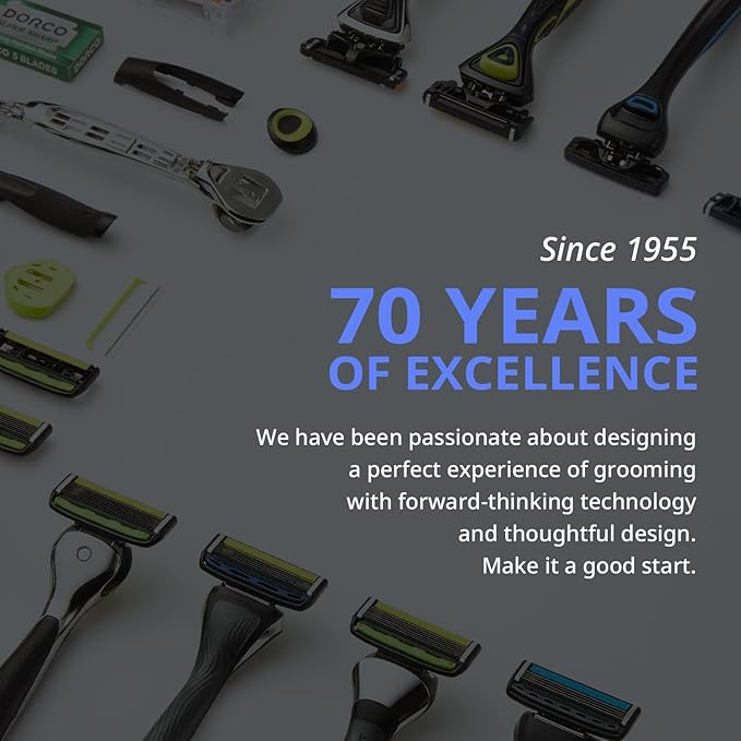 Dorco Pace 7 - Shaving Razor System for Men with Seven Curved Blades - Value Pack (10 Cartridges + 1 Handle)