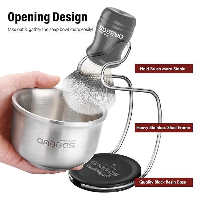 Anbbas Synthetic Badger Shaving Brush with Stainless Steel Shaving Stand and Lathering Foam Bowl, 3.5 oz Natural Shaving Soap Puck Refill for Men Wet Shave
