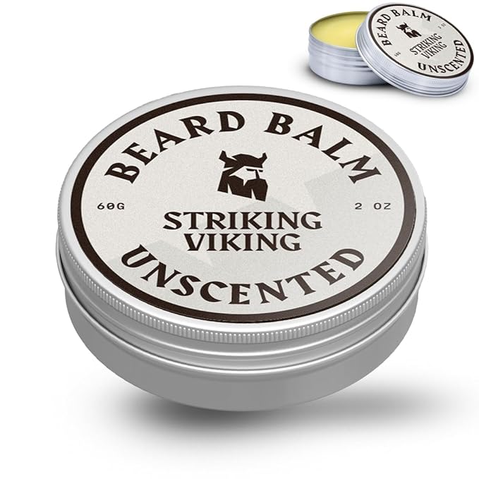 Striking Viking Beard Balm for Men – Light Hold, Unscented, 2 Oz - Leave-in Beard Conditioner with Shea Butter, Tea Tree, Argan & Jojoba Oils - Smooth, Shape & Moisturize Coarse, Dry Facial Hair