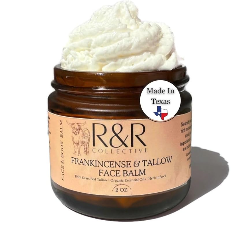 Frankincense Tallow Face Moisturizer – 100% Grass-Fed Whipped Beef Tallow Balm for Dry, Sensitive Skin, Eczema & Psoriasis – Handmade Natural Skincare – 2 oz