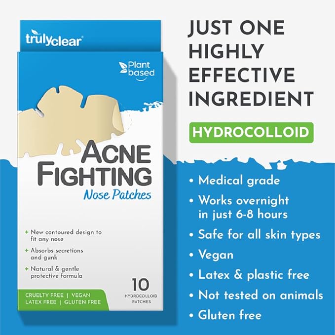 Acne Fighting Nose Pimple Patches - 30 Count, Plant Based Hydrocolloid Blemish, Zit Patches - Cruelty Free - Sucks Out Secretions Like Pus & Oil on Nose - Overnight Results