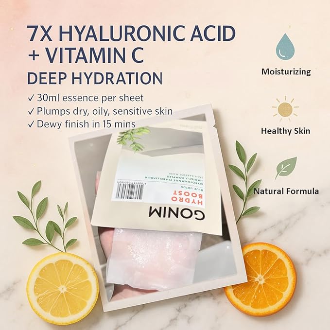 GONIM Face Mask Korean Skin Care with Hyaluronic Acid & Collagen Activation,Face Masks Skincare Hydration, Youthful-Looking & Moisturizing Sheet Mask for All Skin Korean Face Mask 5 Sheets