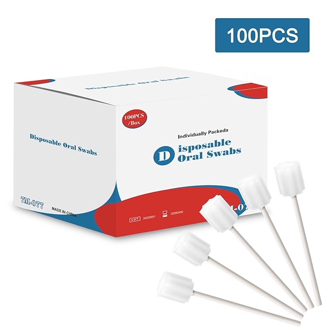 Disposable Mouth Swabs Sponge - Unflavored & Sterile Oral Swabs Dental Swabsticks for Mouth Cleaning (WHITE-100PCS)