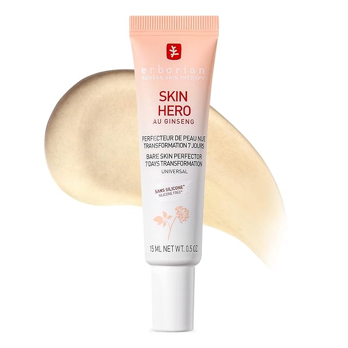 Erborian Skin Hero with White Ginseng, Facial Concealer and Makeup Primer - Non-Tinted Bare Skin Perfecting Face Moisturizer Smooths, Blurs & Illuminates Skin - Silicone Free Korean Skincare