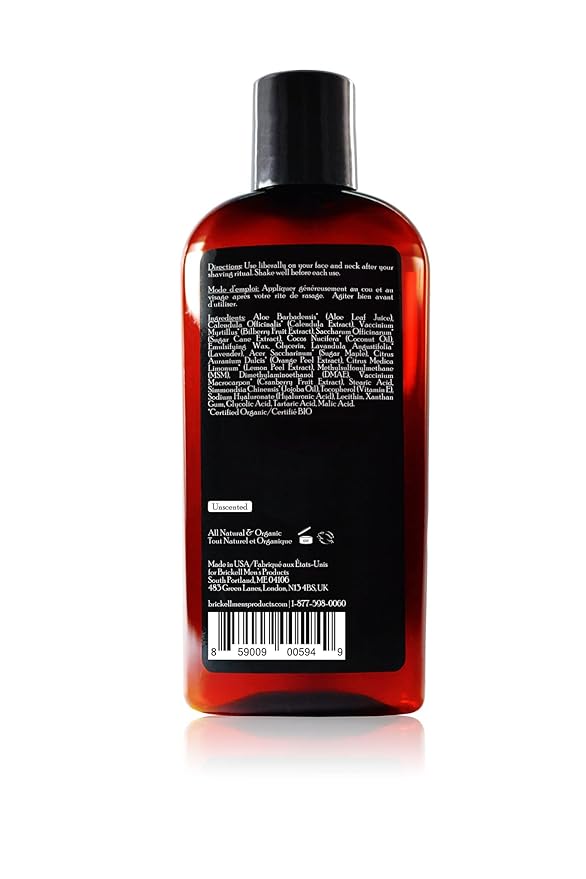 Brickell Men's Instant Relief Aftershave for Men, Natural and Organic Soothing After Shave Balm to Prevent Razor Burn, 4 Ounce, Unscented