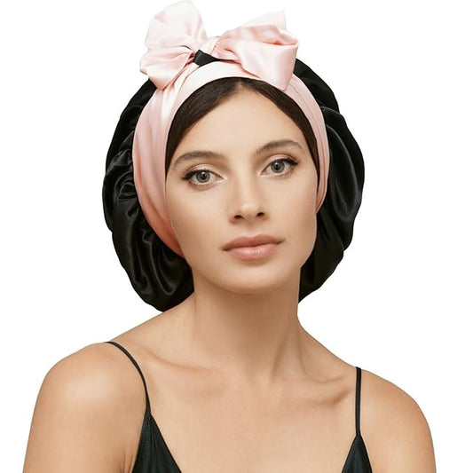 100% Mulberry Silk Bonnet for Sleeping Women with Curly Hair – Alternative to Double Layer Satin Bonnet with Tie Band – Premium Silk Hair Wrap for Sleep with Wonder Loop – Green