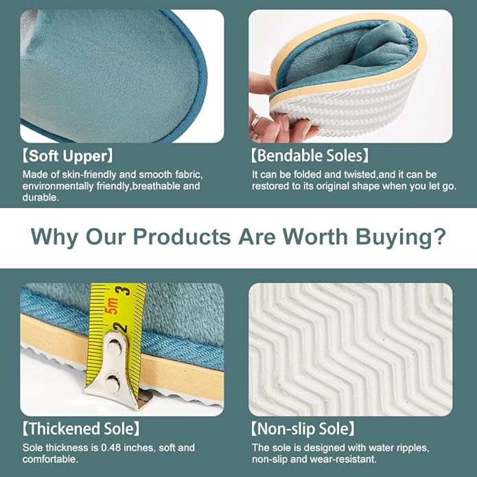 GONG GONG 6 Pairs Non Slip Disposable Slippers, Washable & Reusable, Closed Toe Crystal Velvet Slipper for Guest, Bathroom, House, Hotel, Party, SPA, Wedding