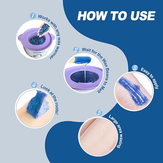 Hard Wax Beads for Sensitive Skin, 3lb Unscented Waxing Beads at Home for Brazilian Waxing Women Men, Professional Wax Beans Hair Removal for Body, Yoga, Bikini, Legs, Facial, Easy Use, Blue