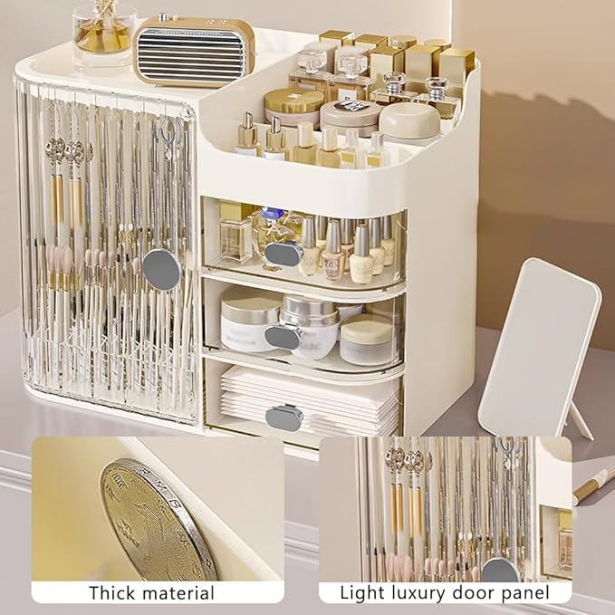 Cosmetics Display Case with Mirror, Large Capacity Cosmetic Storage Box with Drawers, Dust and Waterproof Makeup Organizer, Skincare Jewelry Storage Box for Bedroom, Bathroom (Transparent)
