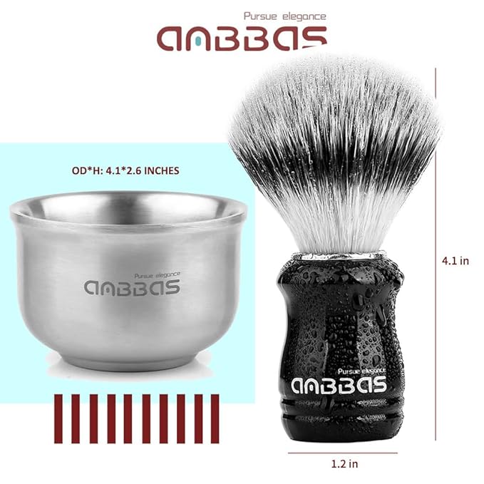 Anbbas Synthetic Badger Shaving Brush with Stainless Steel Shaving Stand and Lathering Foam Bowl, 3.5 oz Natural Shaving Soap Puck Refill for Men Wet Shave
