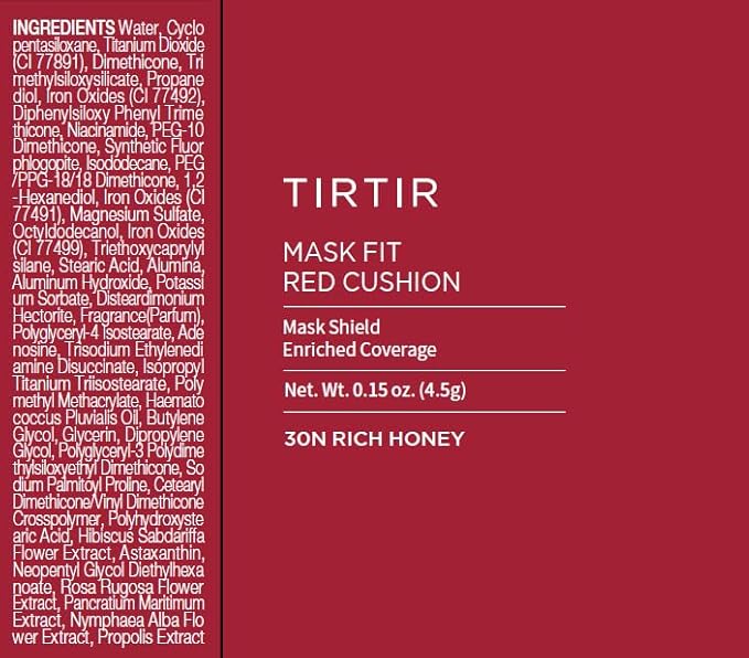TIRTIR Mask Fit Red Cushion Foundation | Full coverage, Weightless, Skin fit, Satin Glow Finish, Korean Makeup Cushion Foundation (#30N Rich Honey, 0.63 Fl Oz)