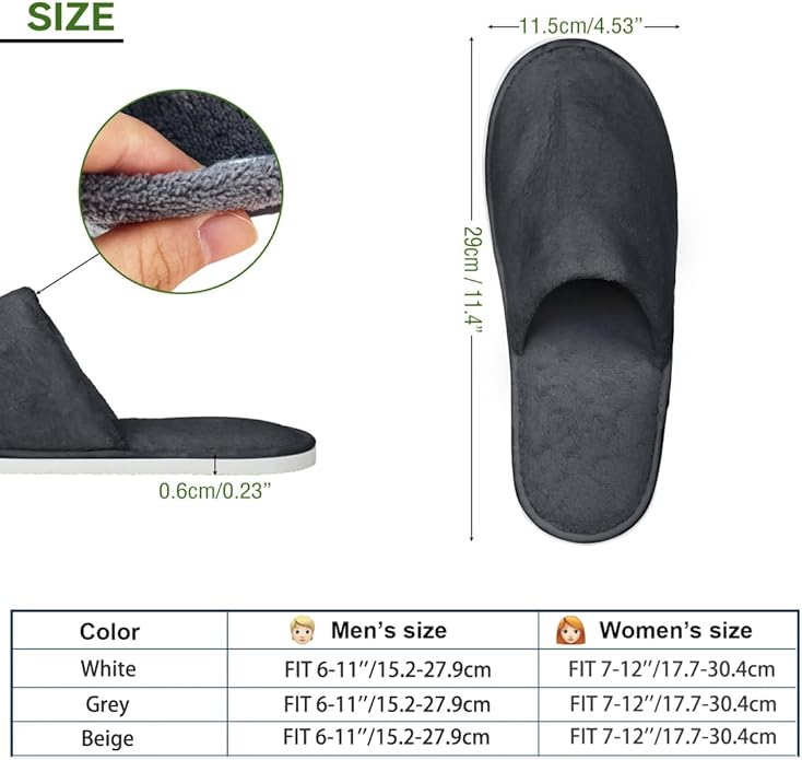 10Pcs Unisex Disposable Slippers for Guests, SPA, Hotel, Bath, Travel - Bulk Cotton Slippers for Shoeless Home, Guest House or Commercial Use