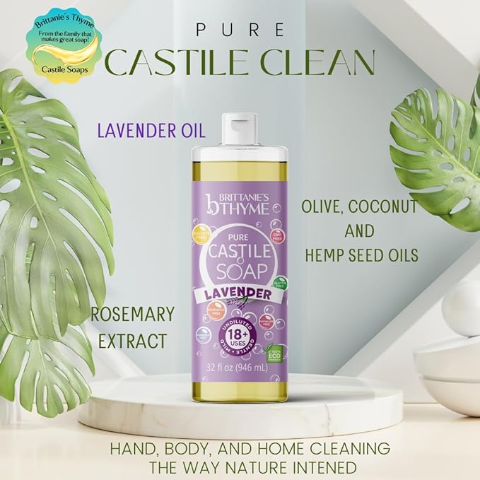 Brittanie’s Pure Castile Liquid Soap Refill, Lavender, 32 Ounce 2 Pack | Dish Soap, Hair & Body, Home, Gentle and Pure, Made with Natural Luxurious Oils, Vegan & Gluten Free Non-GMO