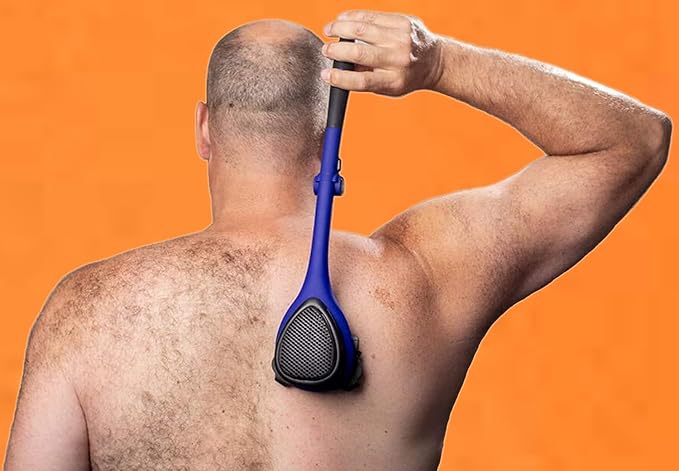 BAKblade 2.0/ELITE PLUS - Back Hair Removal and Body Shaver (DIY), Easy to Use Ergonomic Handle for a Close, Pain-Free Shave, 3 of the Wet or Dry Disposable Razor Blades, Scrubbing Sleeve Included
