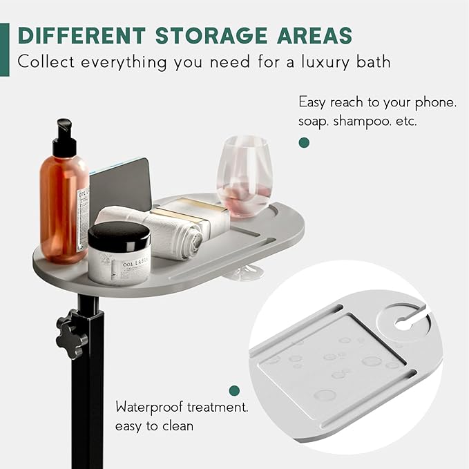 Bamboo Bathtub Tray Table with Adjustable Height, Freestanding Bathtub Caddy for Tub Against Wall, Tub Organizer Suitable for Luxury Spa and House Warming - Patent Protected (Gray)