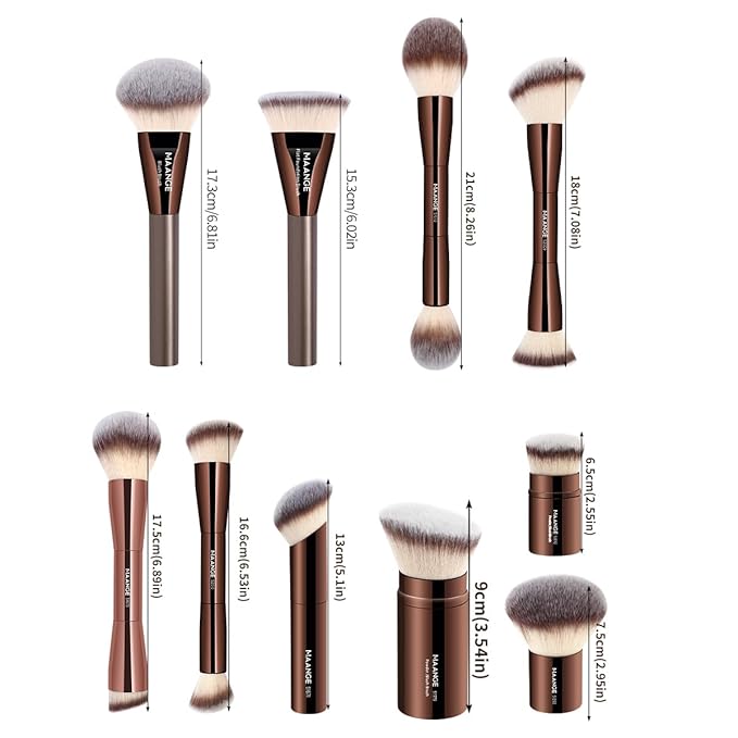 MAANGE Makeup Brush Set 10 Pcs Makeup Brushes with Zipper Bag, Double-End Multi-functional Make Up Brushes for Blending Liquid Powder Concealer Cream Blush Buffe,CoffeeBrown