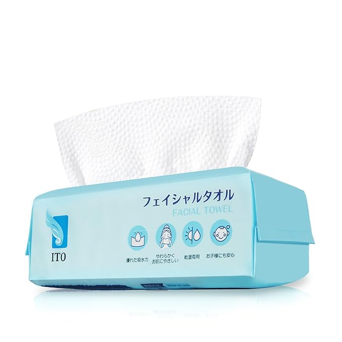 ITO Disposable Face Towel, 60 Count Ultra-Soft 1-Second Quick-Dry Face Towels, Gentle for Sensitive Dry Oily Skin, Facial Towels for Daily Cleansing Makeup Removal (1 Pack)