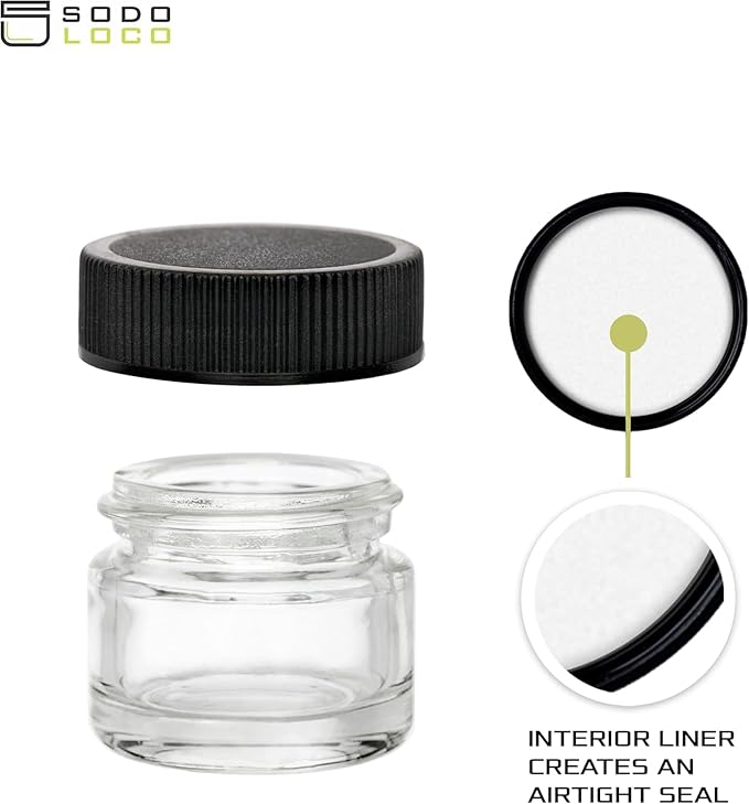 (200 Pack) 5ml Thick Glass Jars with Black Lids - Airtight Containers for Oil, Lip Balm, Wax, Cosmetics - Mini Refillable Jars Great for Travel, Samples, & More