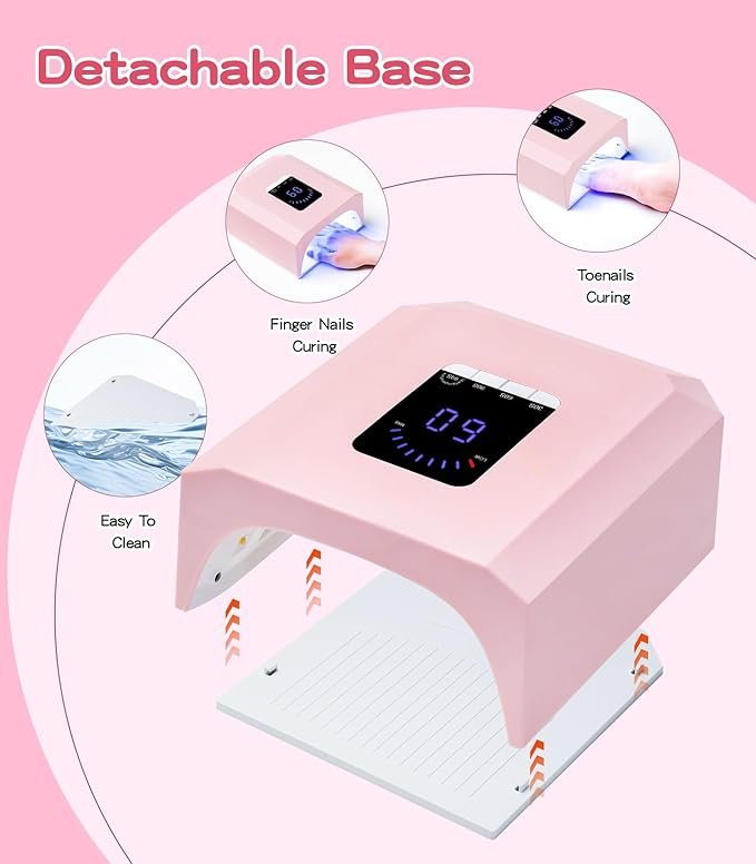 UV Nail Lamp Nail Dryer: Cordless Rechargeable UV Light for Gel Nails, 60W Professional Pink Nail Dryer with 4 Timer Setting & Auto Sensor, Wireless Fast Nail Light Curing Lamp for Salon & Home